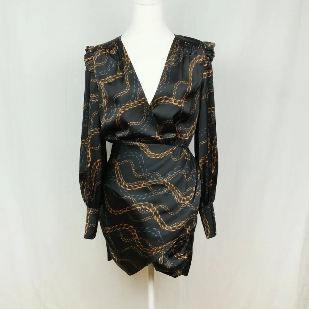 L'Academie Joyce Mini Dress Chain Print Black Size XS  Fashionable Party Look - Picture 4 of 12